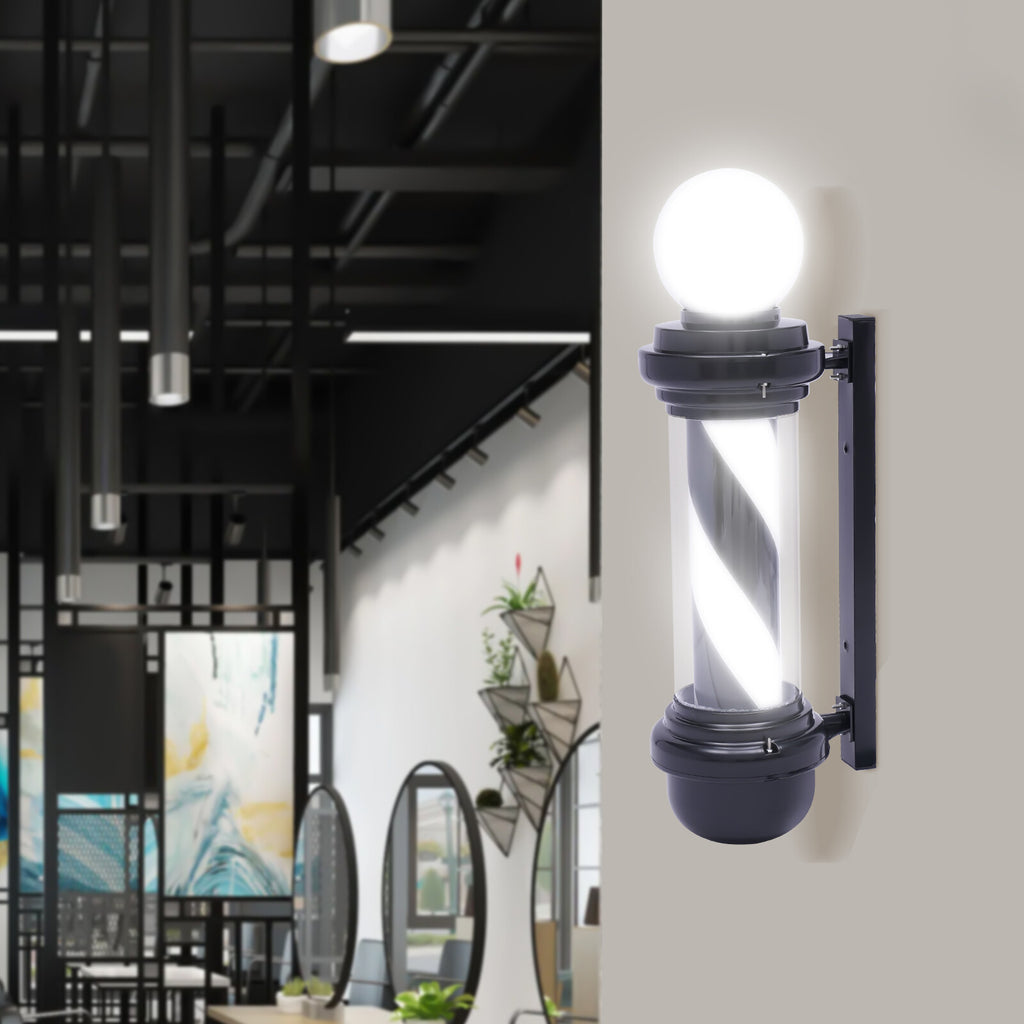 Black & White Rotating LED Barber Pole Light Wall Sign 20W Waterproof 27in