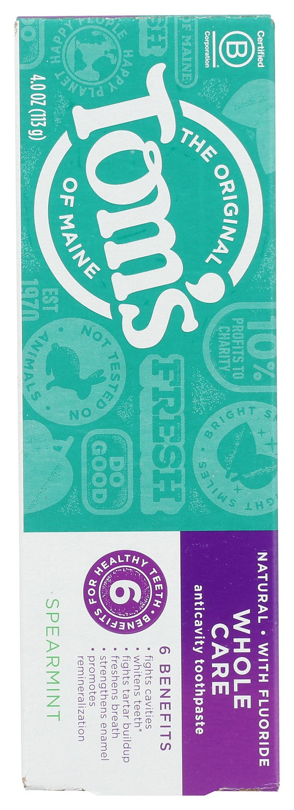 Whole Care Spearmint Fluoride Toothpaste 4 Oz Pack of 6 - Anticavity & Remineralization