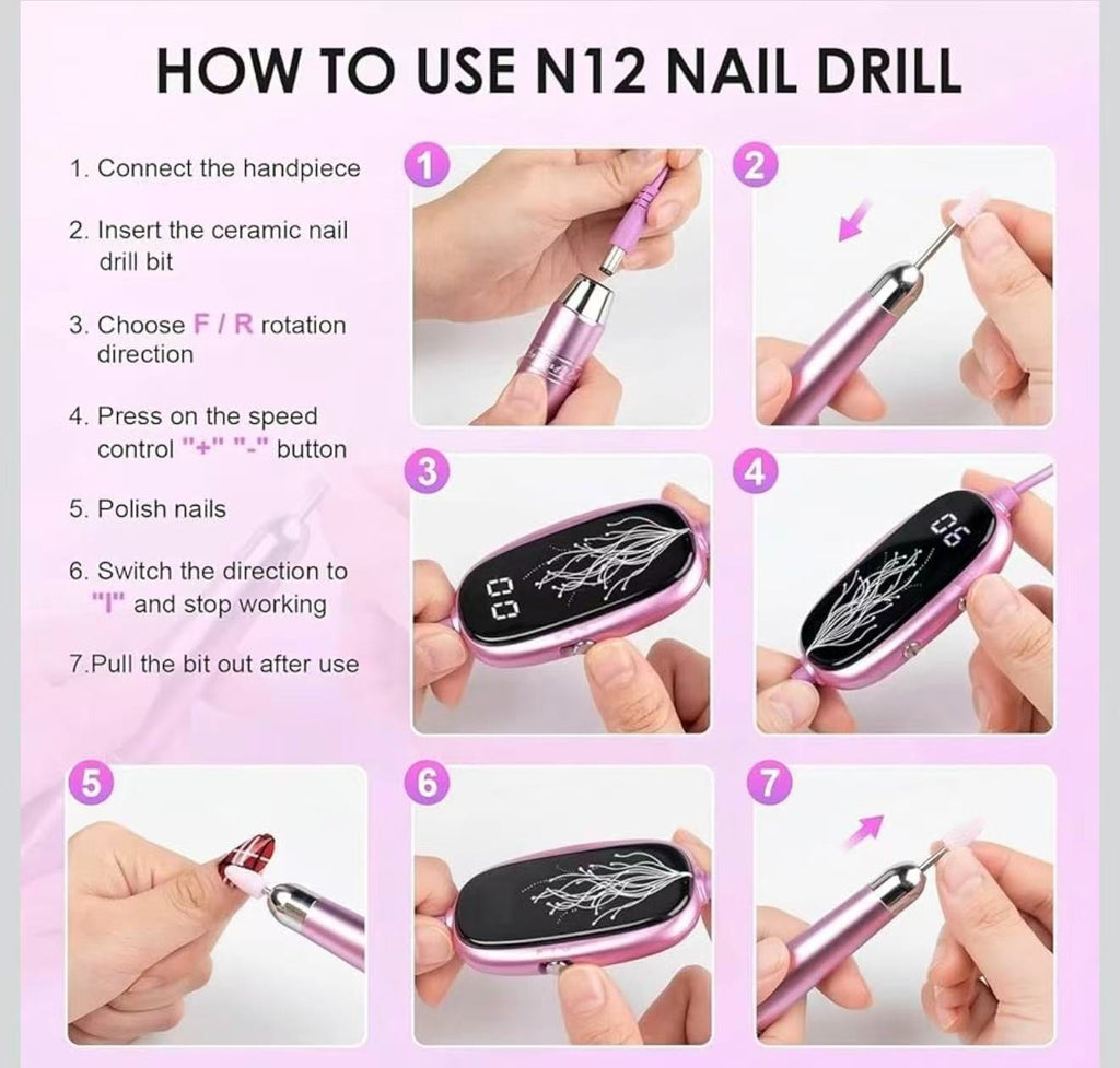 USB Electric Nail Drill for Acrylic Gel Nails Portable Manicure Tool