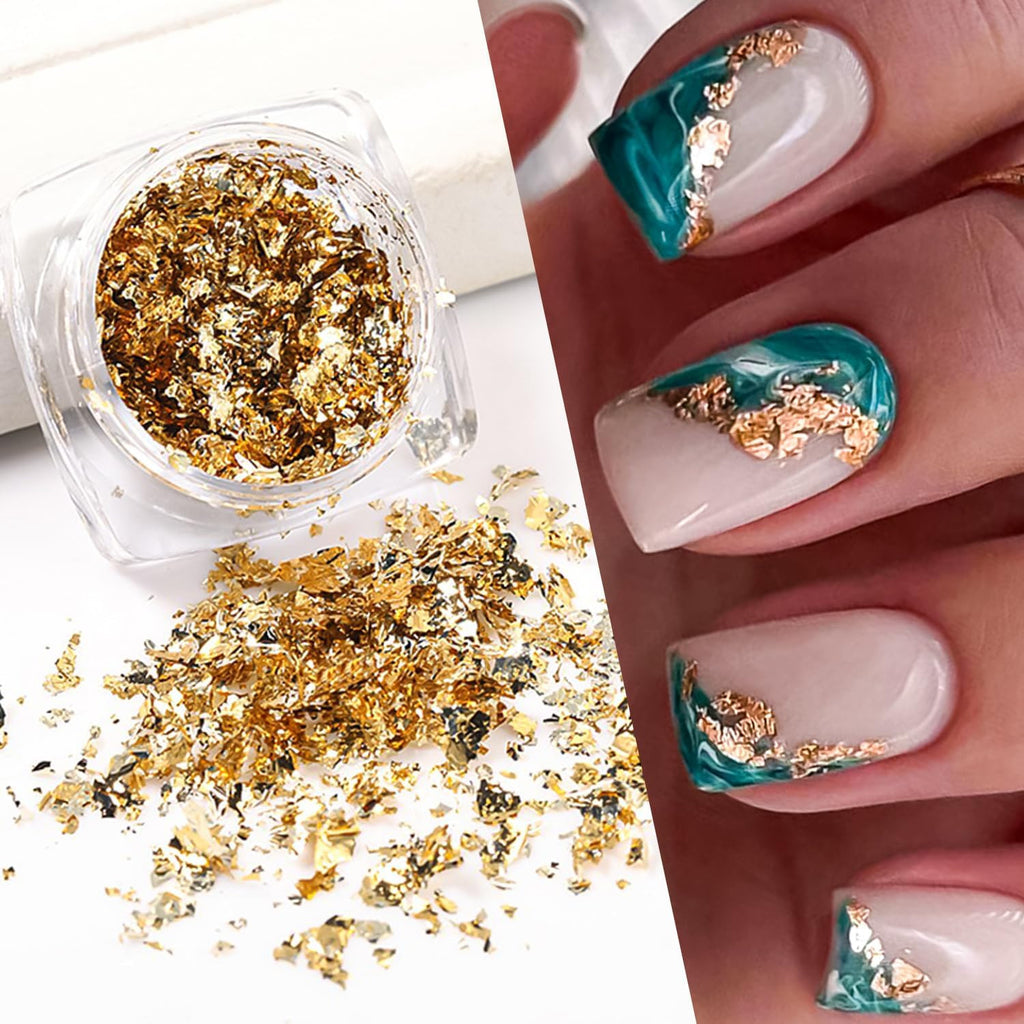 Gold Foil Nail Art Decals - Irregular Glitter Flakes for Manicure & DIY Crafts