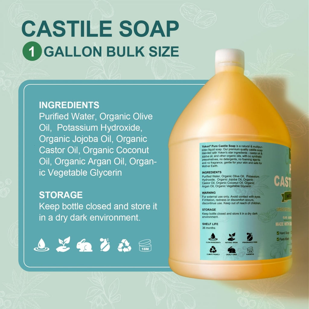 Castile Soap Liquid 1 Gallon Unscented - Versatile Vegan & Eco-Friendly Cleanser