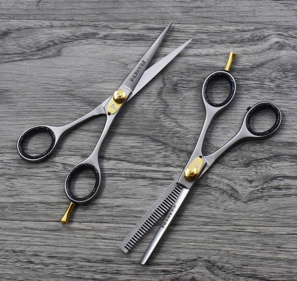 Professional Hair Cutting & Thinning Scissors Set with Razor and Pouch - 6.5 Inch