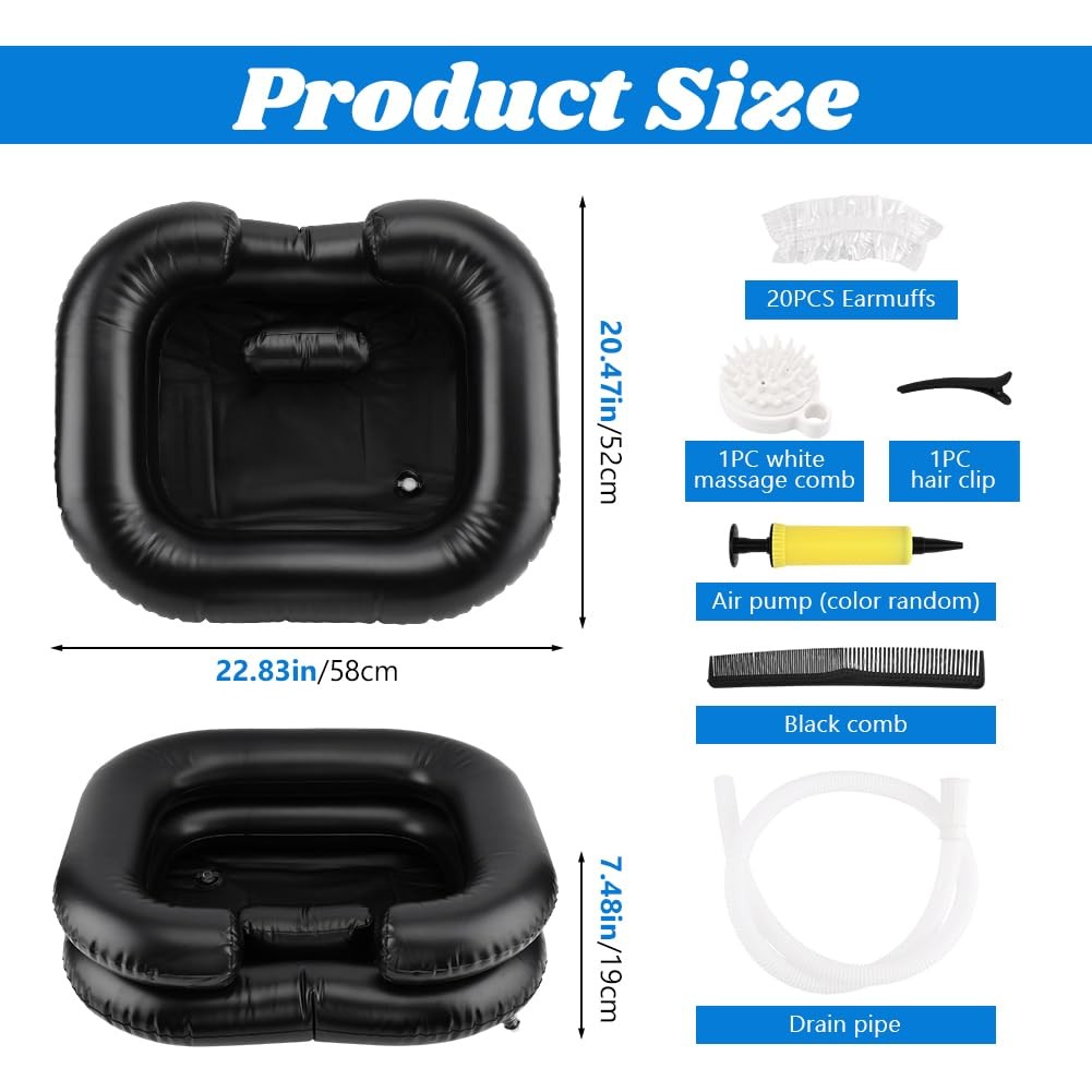 Inflatable Hair Washing Basin Portable Bed Shampoo Bowl with Massage Comb & Pump