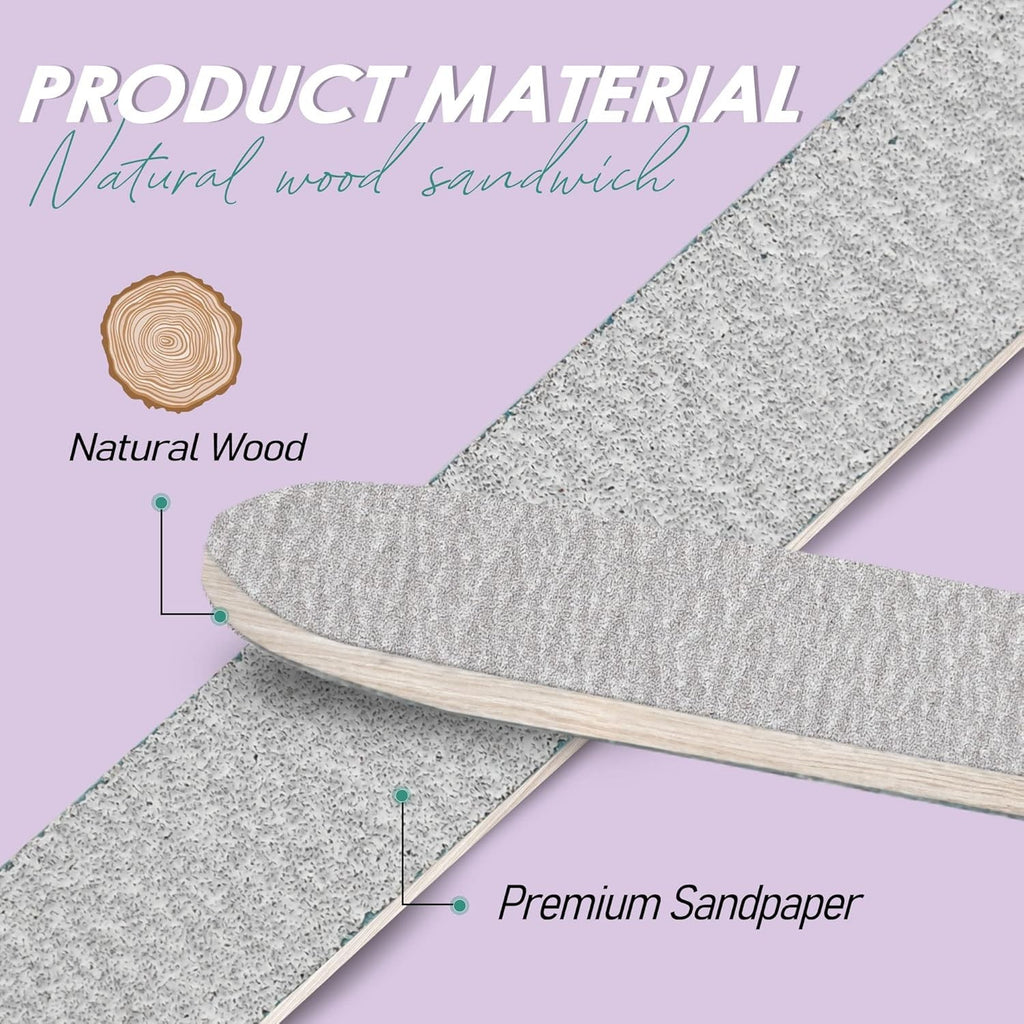 Disposable Nail Files 100/180 Grit - Professional Double Sided Emery Boards, 5 Inch