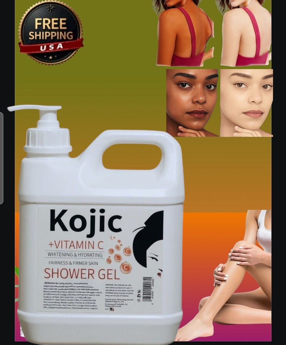 Kojic Acid Skin Whitening Shower Gel & Brightening Body Lotion Set - 1500ml + 500ml