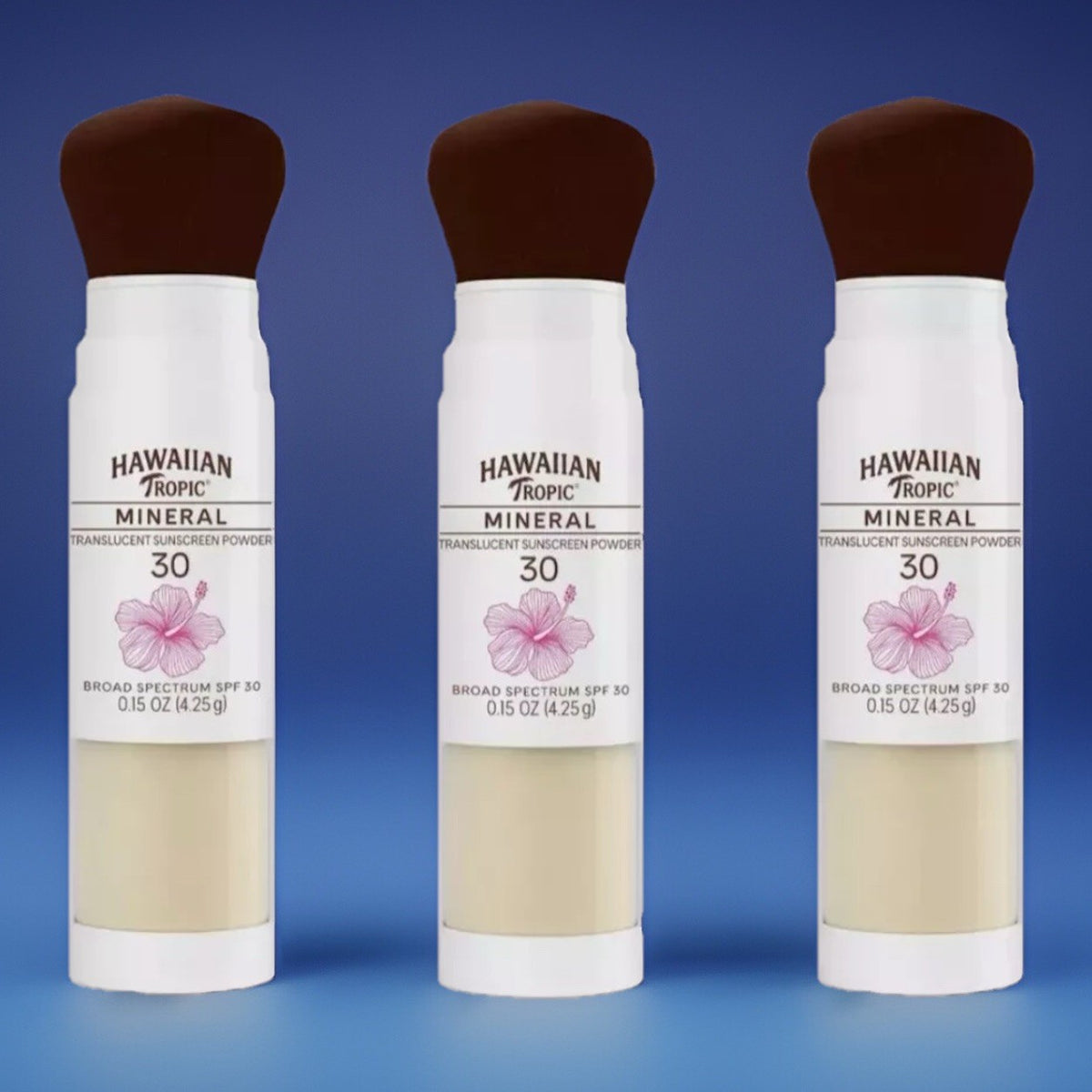 Hawaiian Tropic Mineral Translucent Sunscreen Powder with Brush SPF 30 - 3 Pack