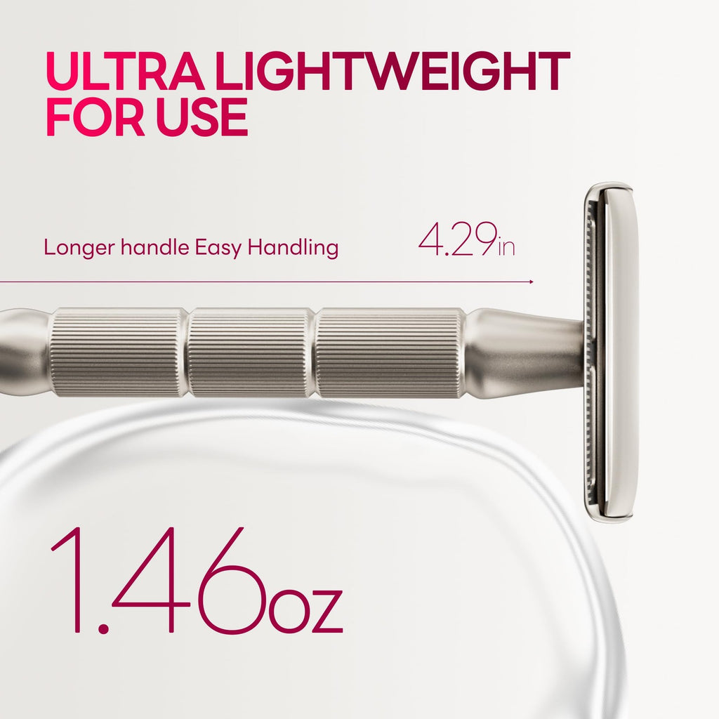 Double Edge Safety Razor with Reusable Handle and Blades - Silver Matte