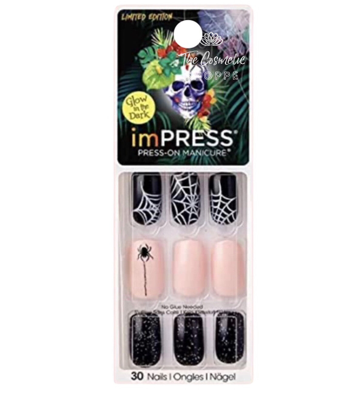 Press On Manicure Nails Full Moon Spider Web Design Medium Length No Glue Needed