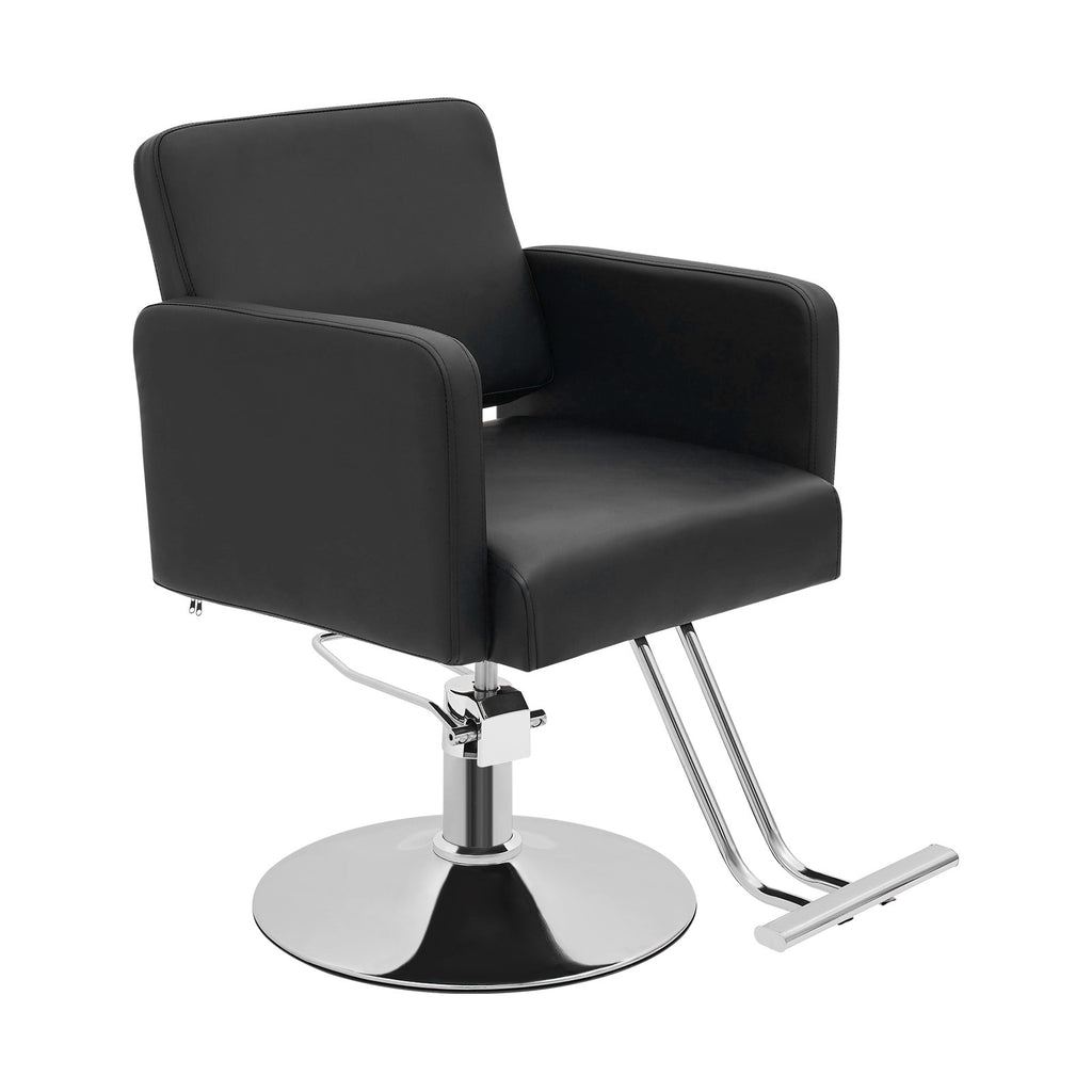 Adjustable Black PU Barber Chair with Footrest, 360° Swivel Salon Seating
