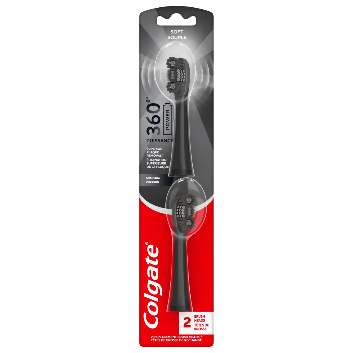 Colgate 360 Battery Powered Toothbrush Refills - Soft, Black, 2 Pack