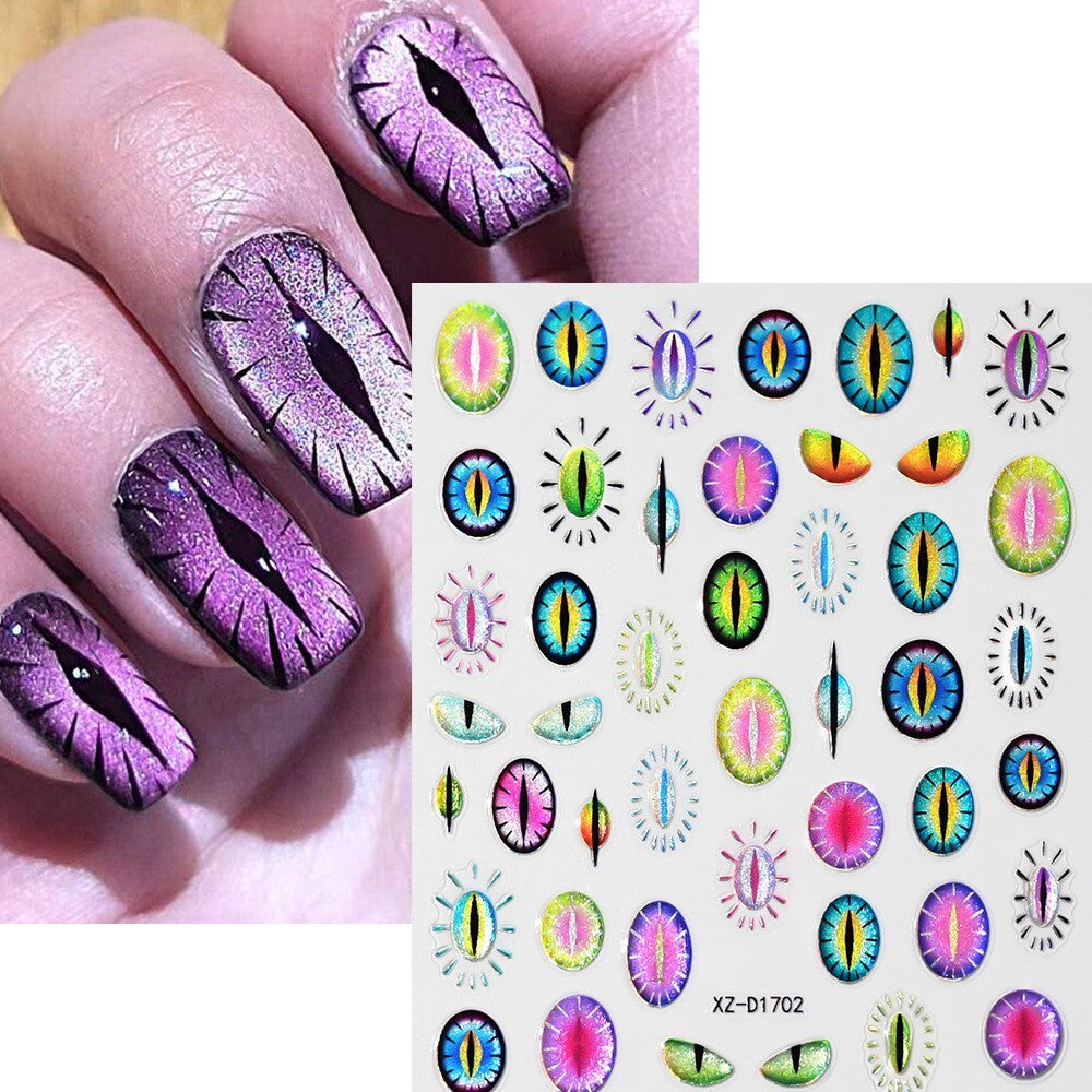 4Pcs Self-Adhesive Evil Eye Nail Stickers for Halloween Nail Art