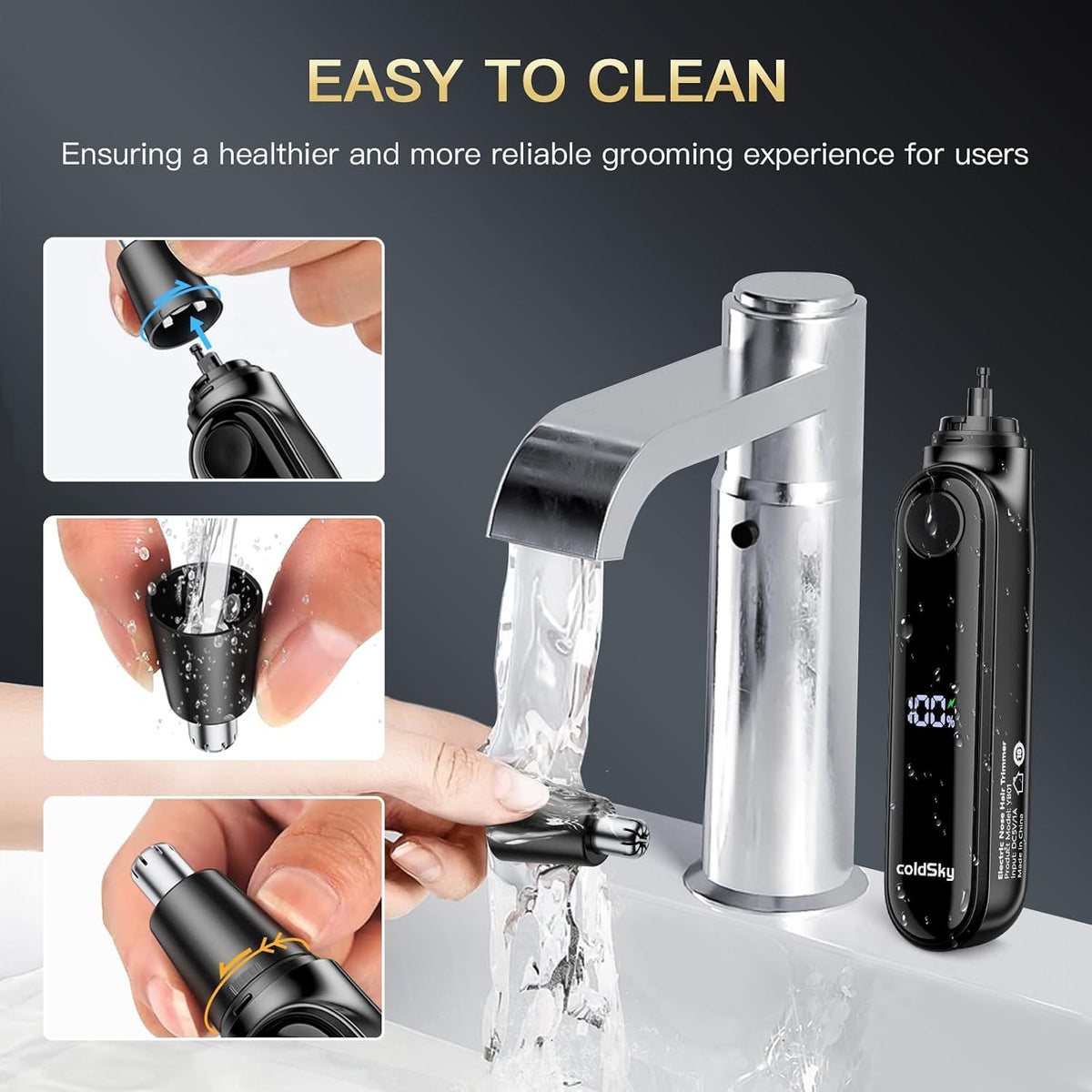 USB Rechargeable Ear Nose Hair Trimmer with LED Display Dual-Edge Blades for Men and Women