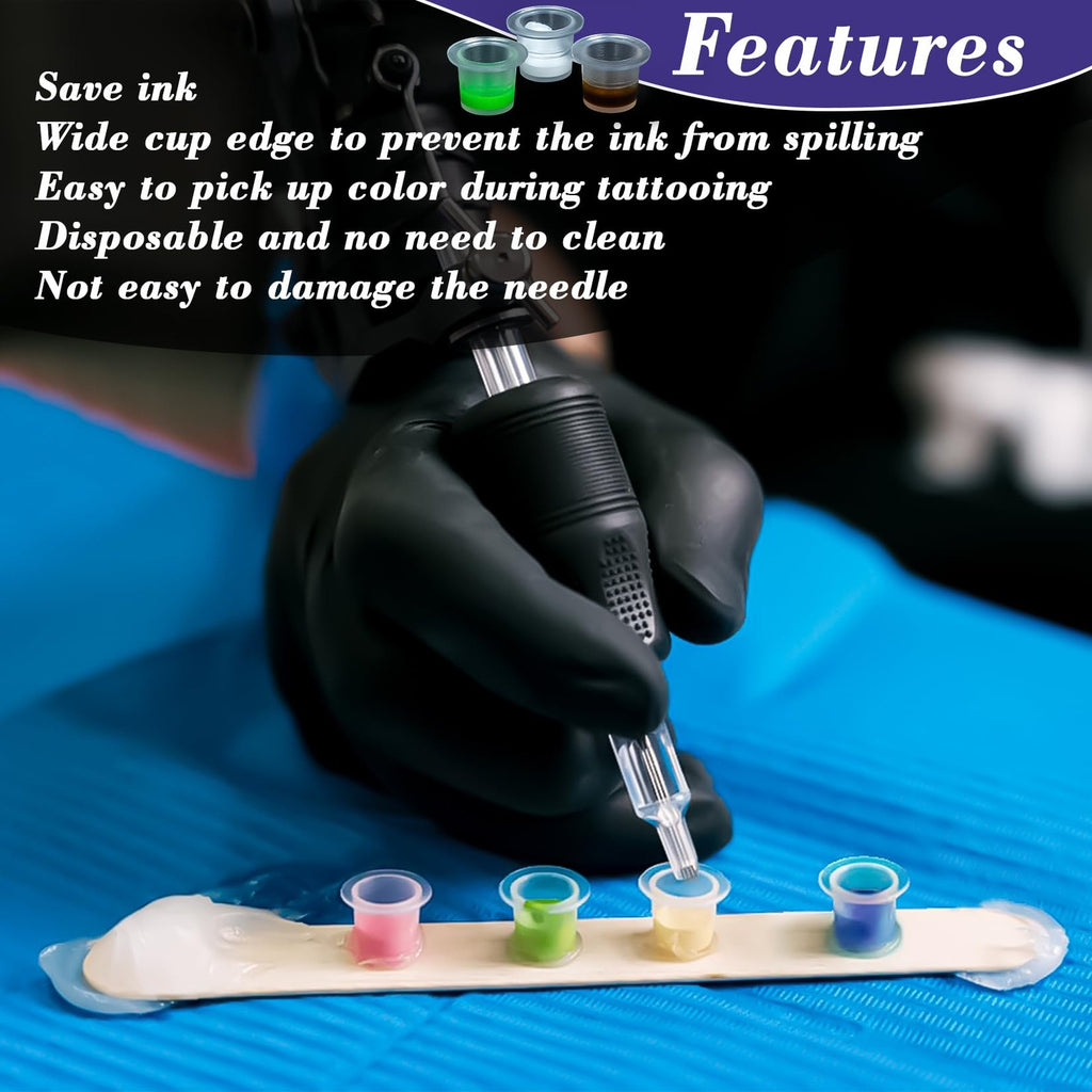 Disposable Tattoo Ink Caps 8 mm, 100 Pcs - Clear Plastic Ink Cups for Tattooing