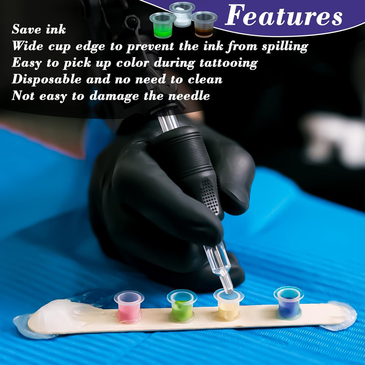Disposable Tattoo Ink Caps 8 mm, 100 Pcs - Clear Plastic Ink Cups for Tattooing