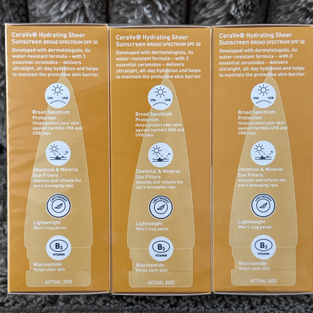CeraVe Hydrating Sheer Sunscreen SPF 30 Face & Body Lot of 3 - 89 mL