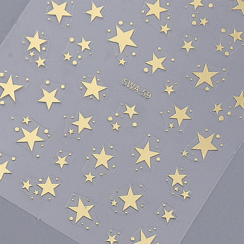 Gold Silver Star Nail Art Stickers Self-Adhesive Tiny Star Dots 1 Sheet