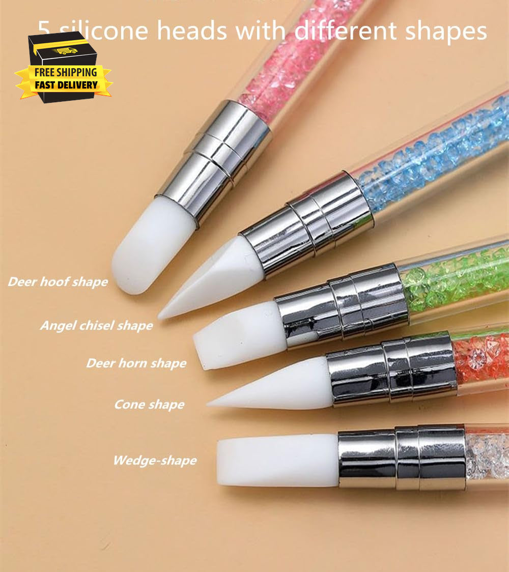 5Pcs Nail Sculpture Pen Set - Dual-Ended Silicone Nail Art Tools for Acrylic & Design