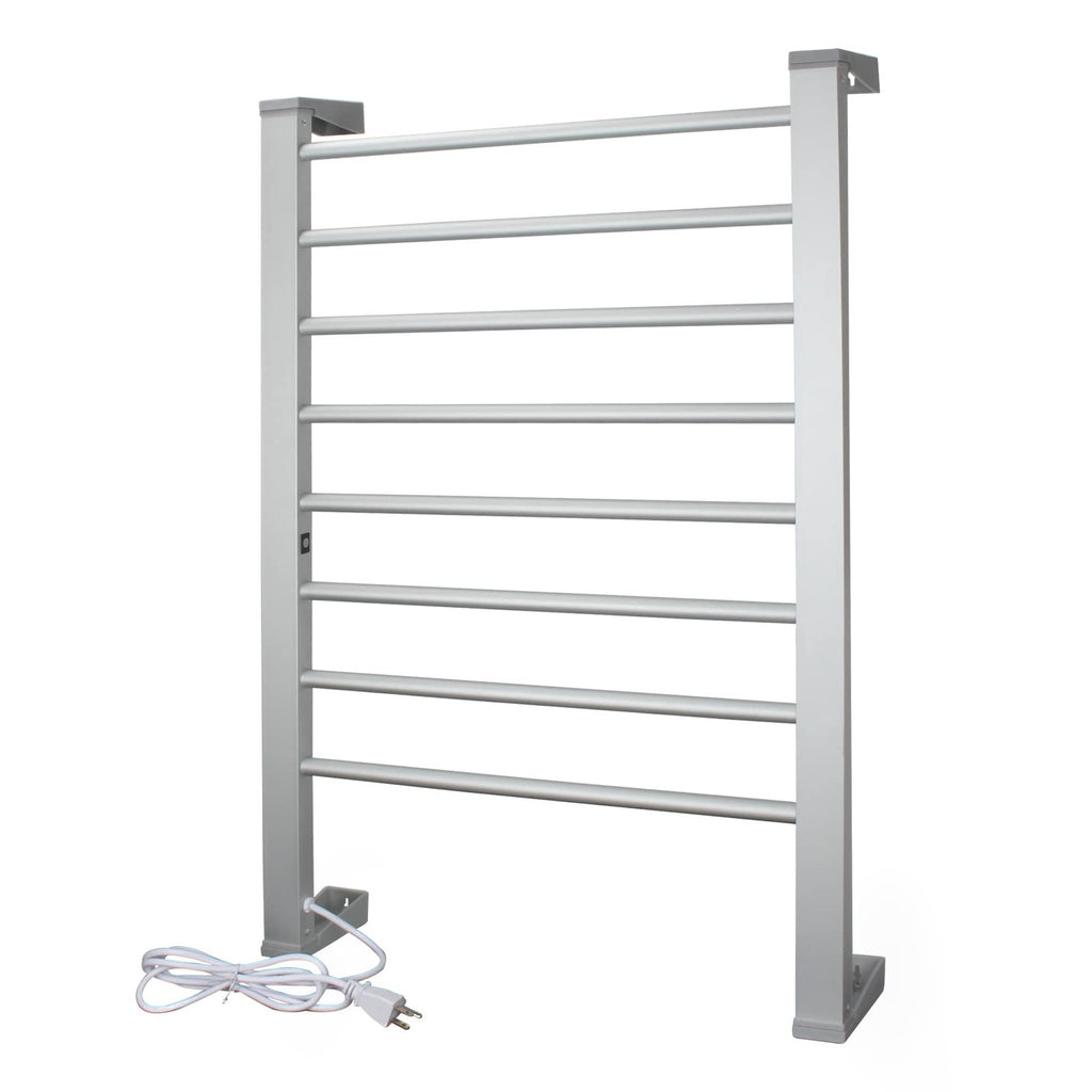 Electric Towel Warmer 8-Bar Aluminum Floor & Wall Mount with Timer