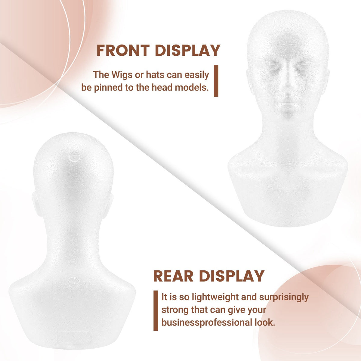 Male Foam Display Mannequin Head for Wigs Hats Jewelry Stand Model P3I46517
