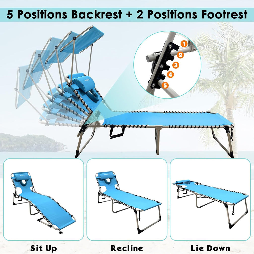 Outdoor Folding Tanning Chair with Adjustable Canopy & Face Hole