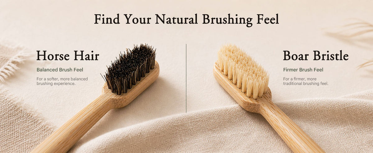 Natural Bamboo Toothbrush Set with Boar & Horsehair Bristles - Eco-Friendly & Quick-Dry