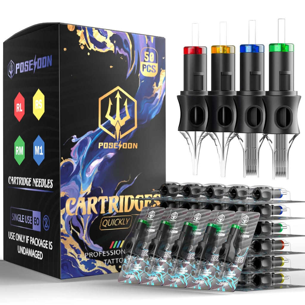 50Pcs Tattoo Cartridge Needles Set - Mixed Round Liner Shader Magnum
