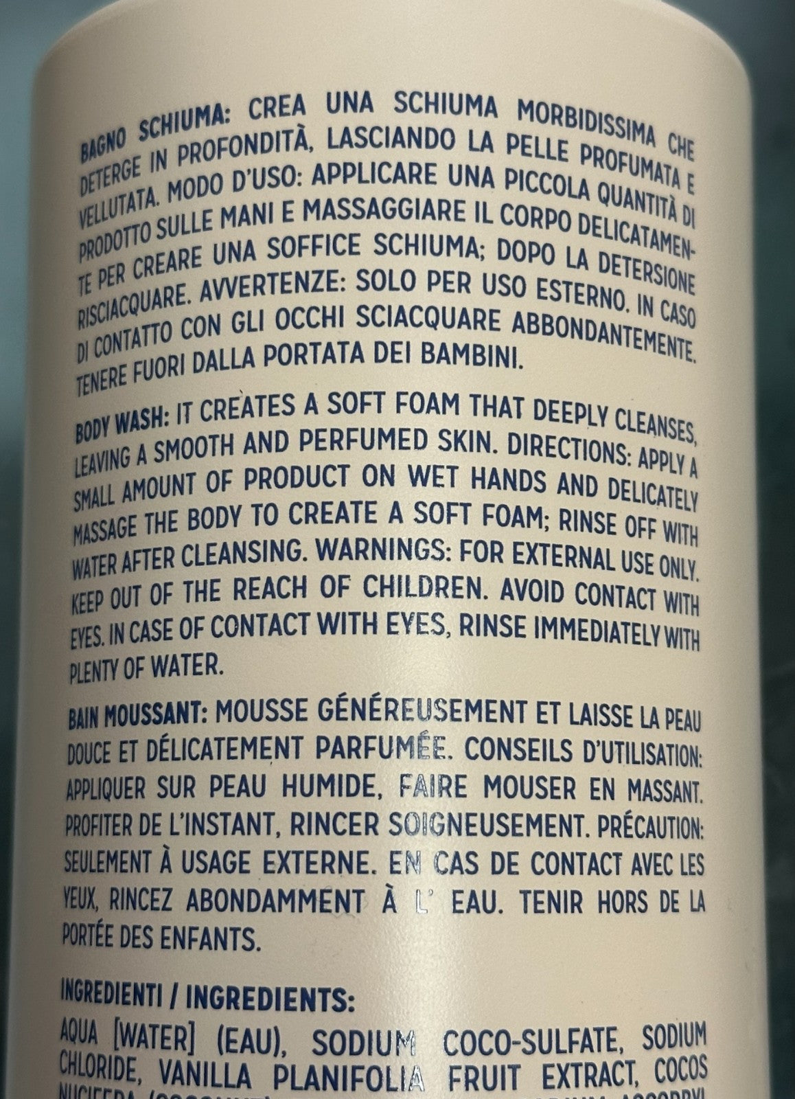 Hydrating Vanilla Coconut Body Wash - 2 Pack Made in Italy, Soft Foam Cleanser