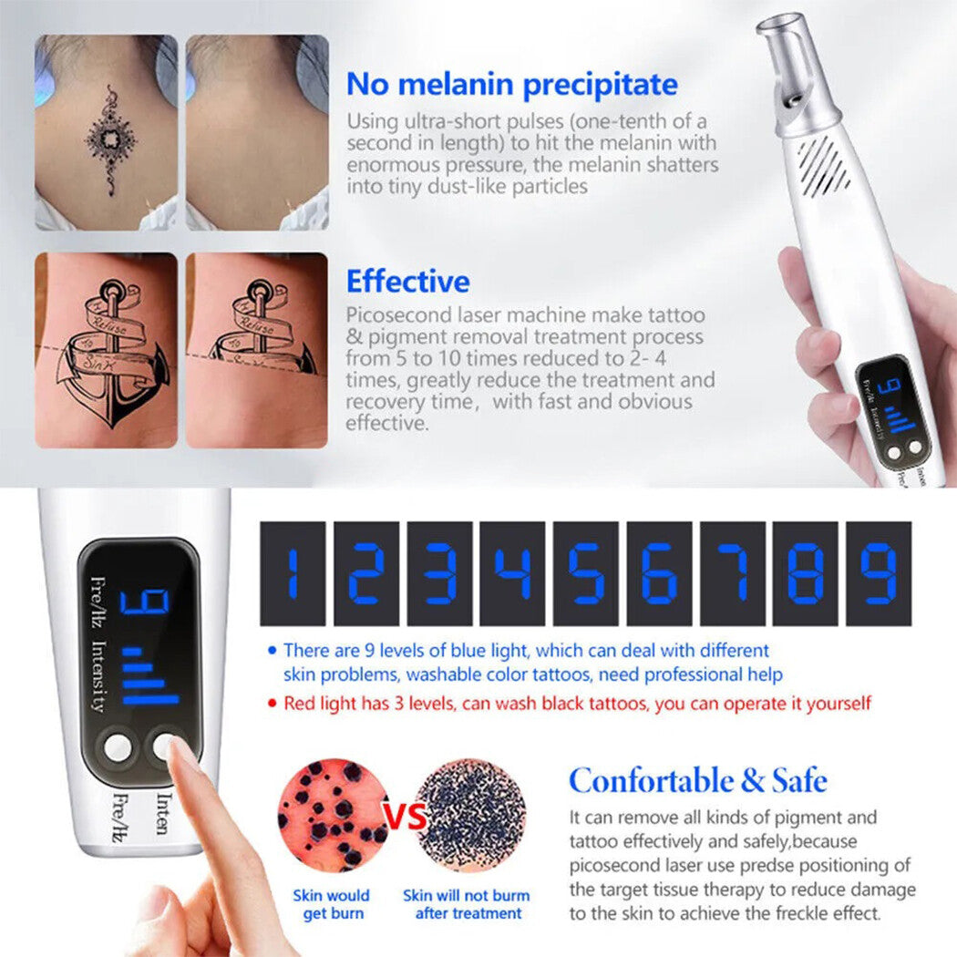 Professional Laser Picosecond Pen Tattoo Remover - Blue & Red Acne Scar Cleaner