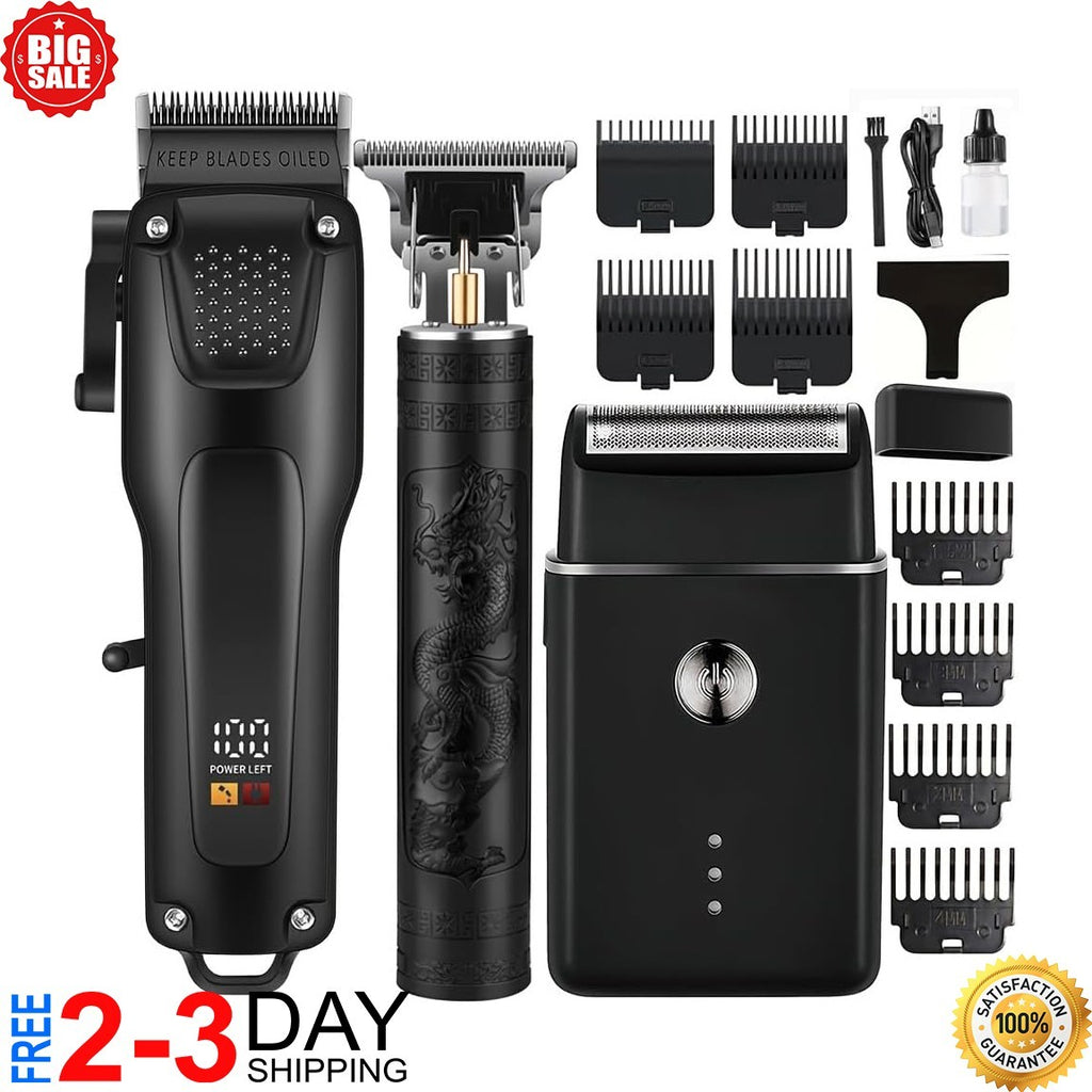 Professional Men's Hair Cutting Kit - 3-in-1 Hair Trimmer, T-Shaped Clipper & Shaver