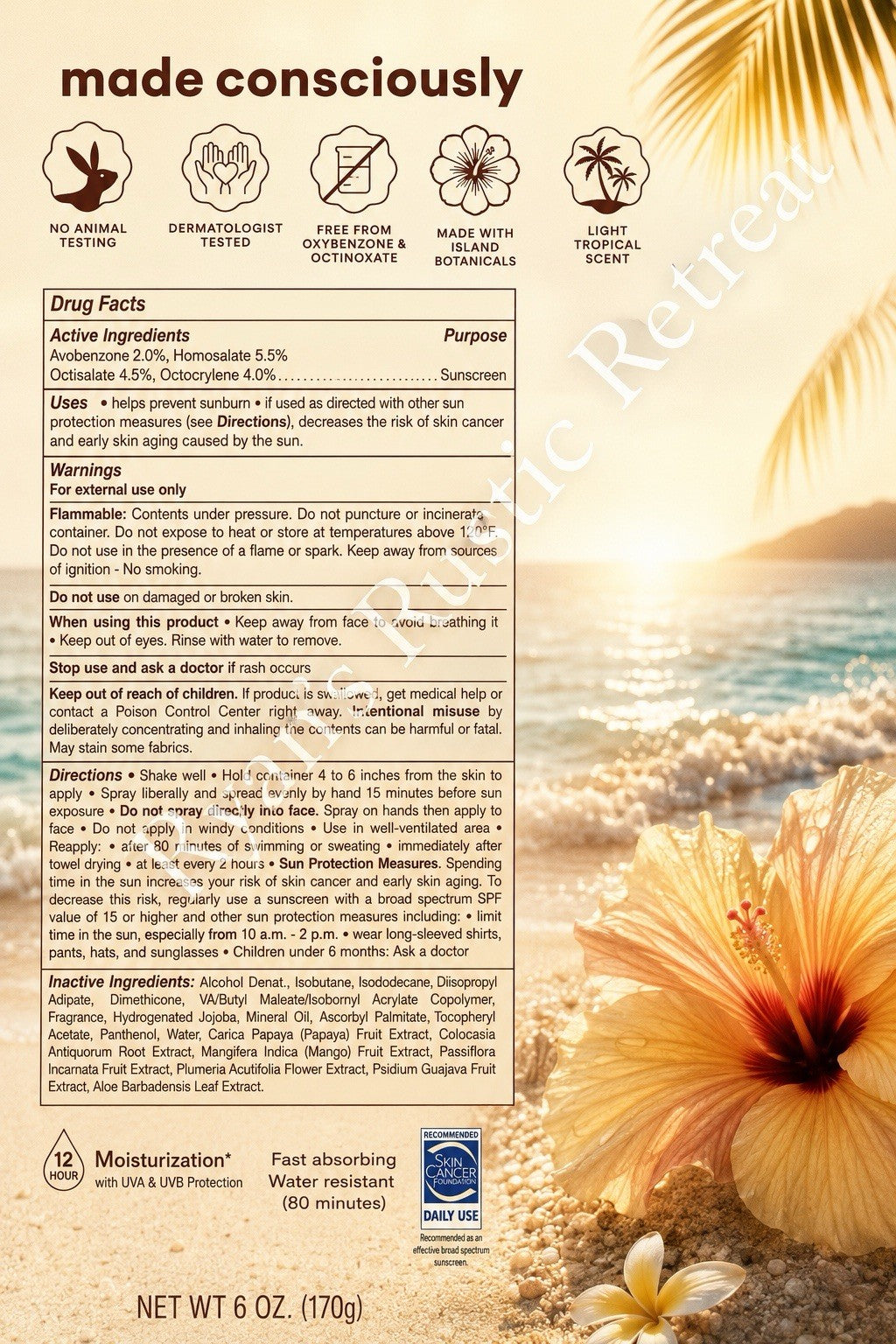 Hawaiian Tropic SPF 30 Clear Spray Sunscreen - 6 oz, Water-Resistant, Hydrating, Tropical Coconut Scent