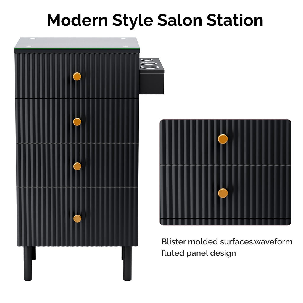 Salon Station with 4 Drawers & Heat-Resistant Holders for Hair Tools, Modern Organizer