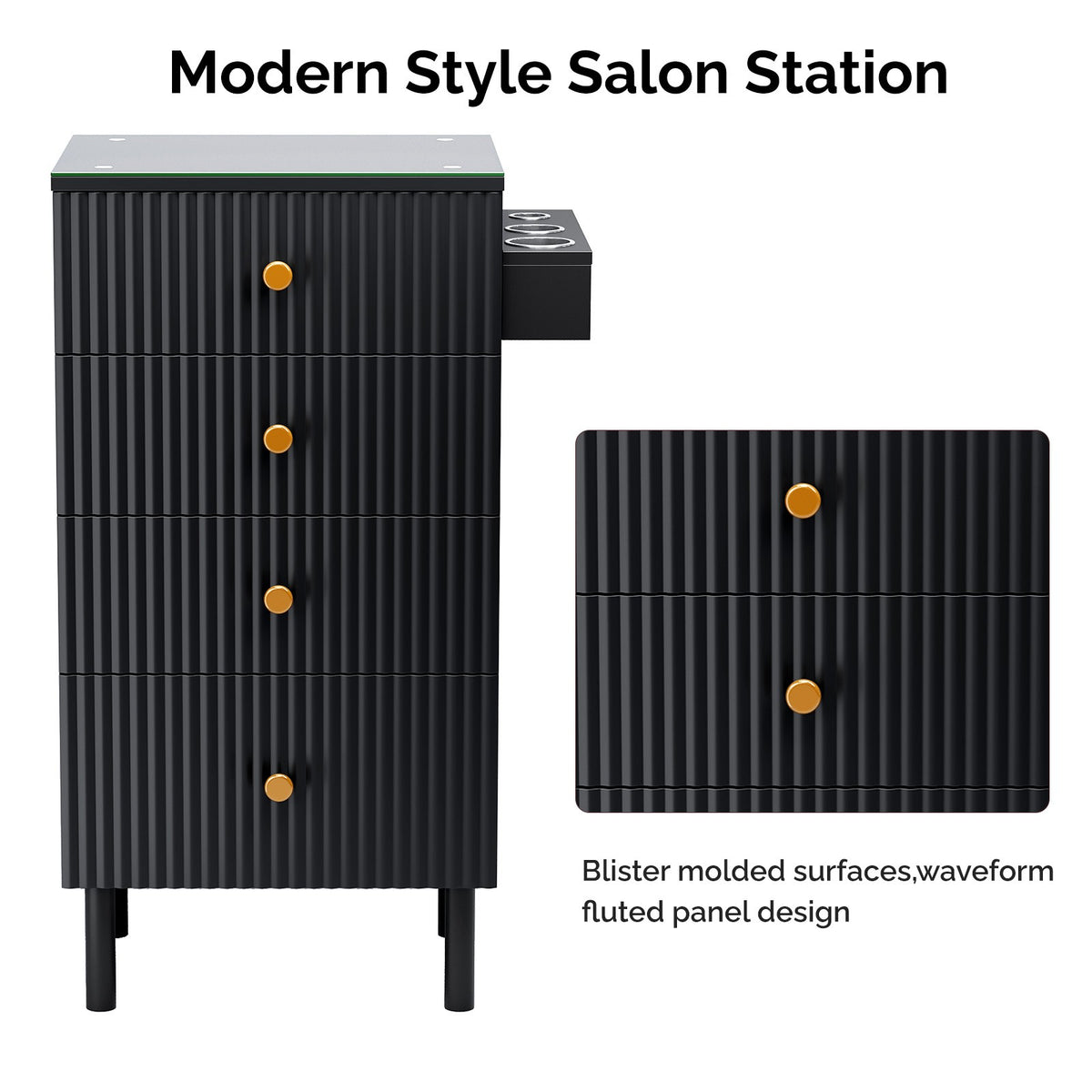 Salon Station with 4 Drawers & Heat-Resistant Holders for Hair Tools, Modern Organizer