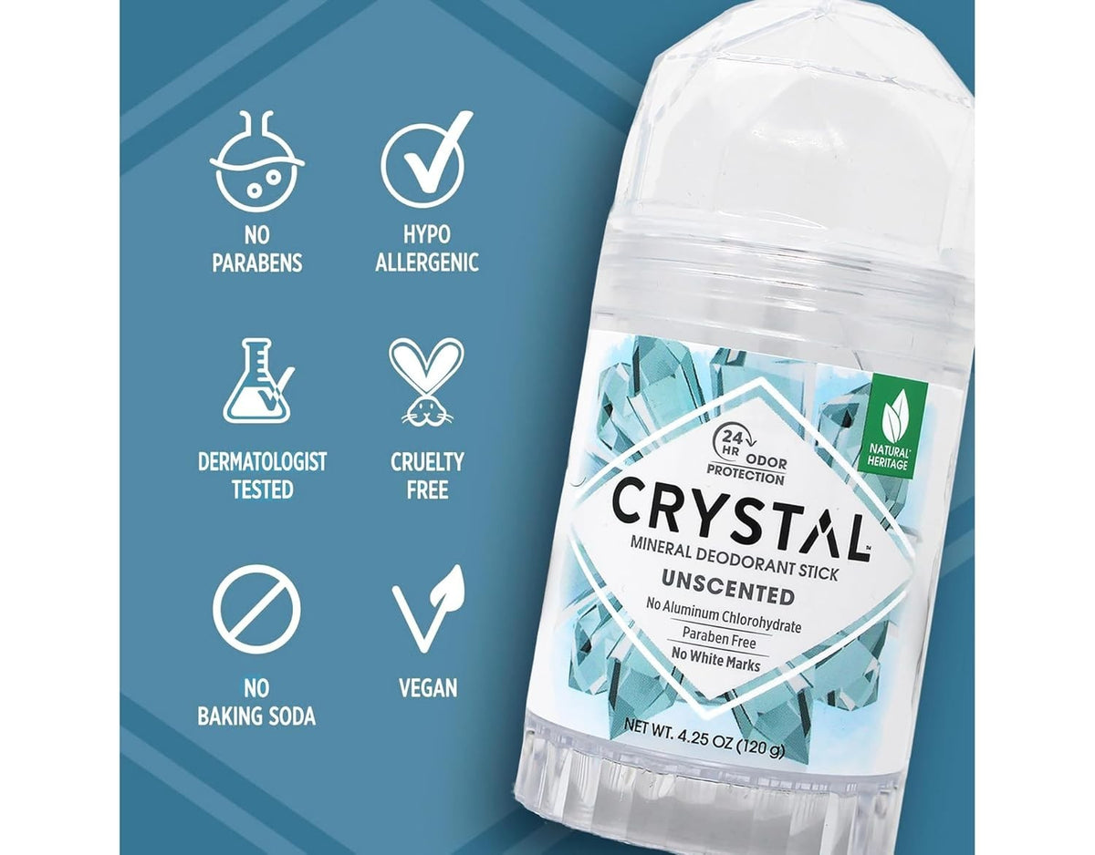 3 Pack Unscented Crystal Deodorant Stick - Paraben Free, 4.25 oz