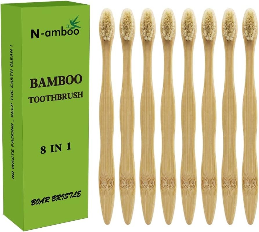 Biodegradable Bamboo Toothbrush with Boar Bristles - Eco-Friendly 8 Pack