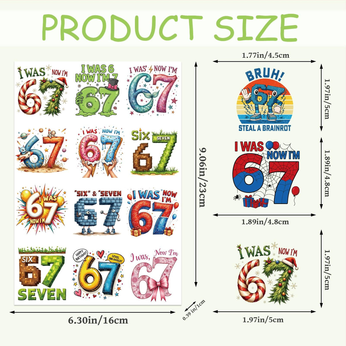 Temporary Tattoos 6 Sheets Set 200+ Designs 6/7 Number Theme Party Favors