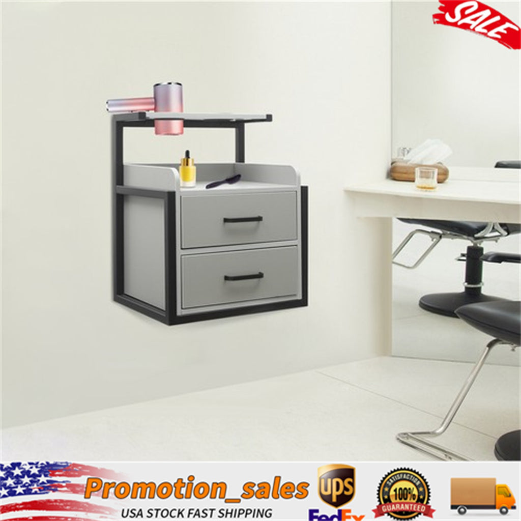 Wall-Mount Salon Station Cabinet with 2 Drawers for Barber & Spa