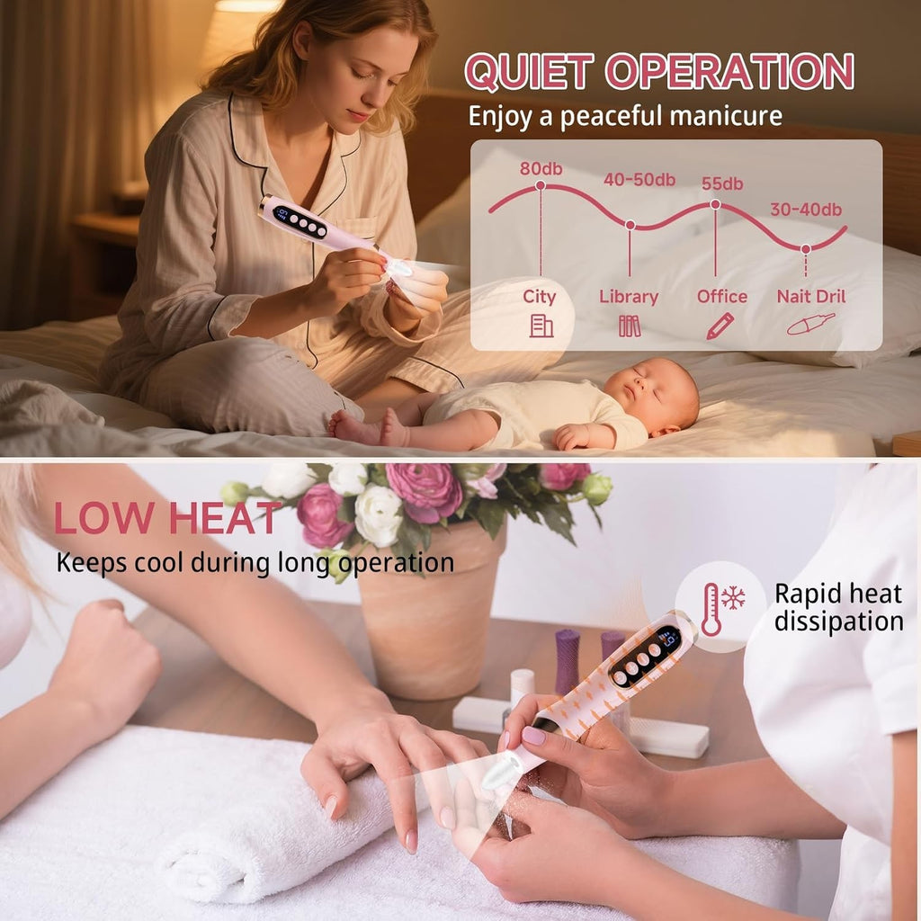 Cordless Nail Drill with LED Light & 6 Speeds - Rechargeable Electric Toenail Grinder