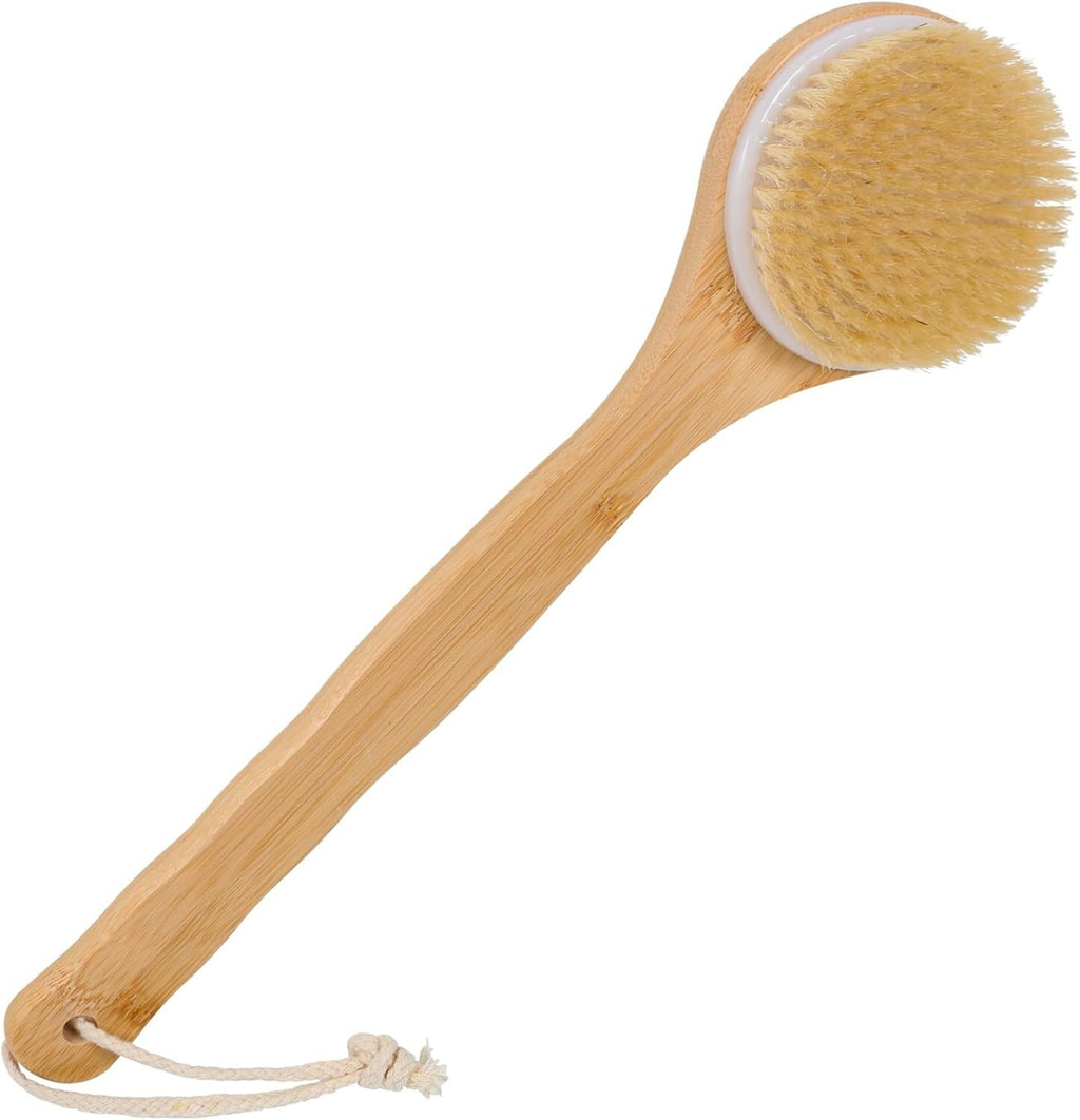 Bamboo Body Brush with Soft Bristles & Long Non-Slip Handle - Shower Back Scrubber