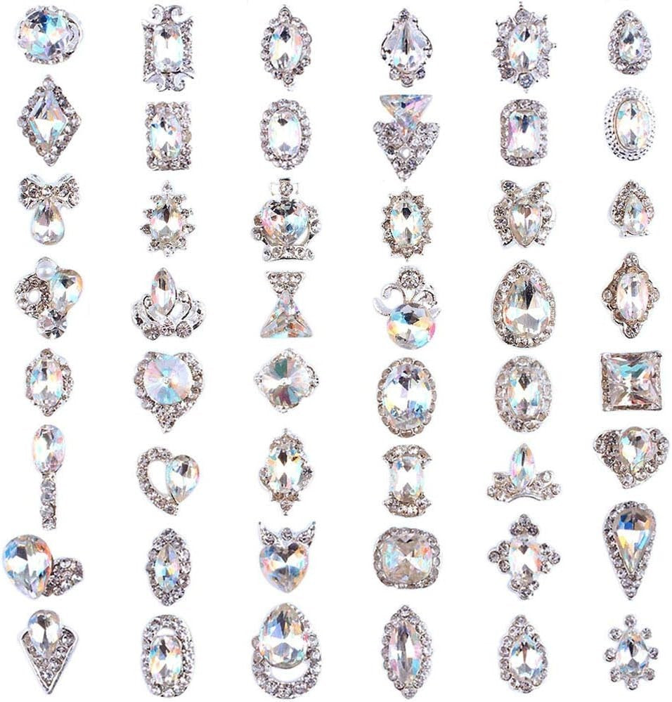 Crystal AB Nail Charms Set - 48PCS Sparkling Rhinestones for Nail Art