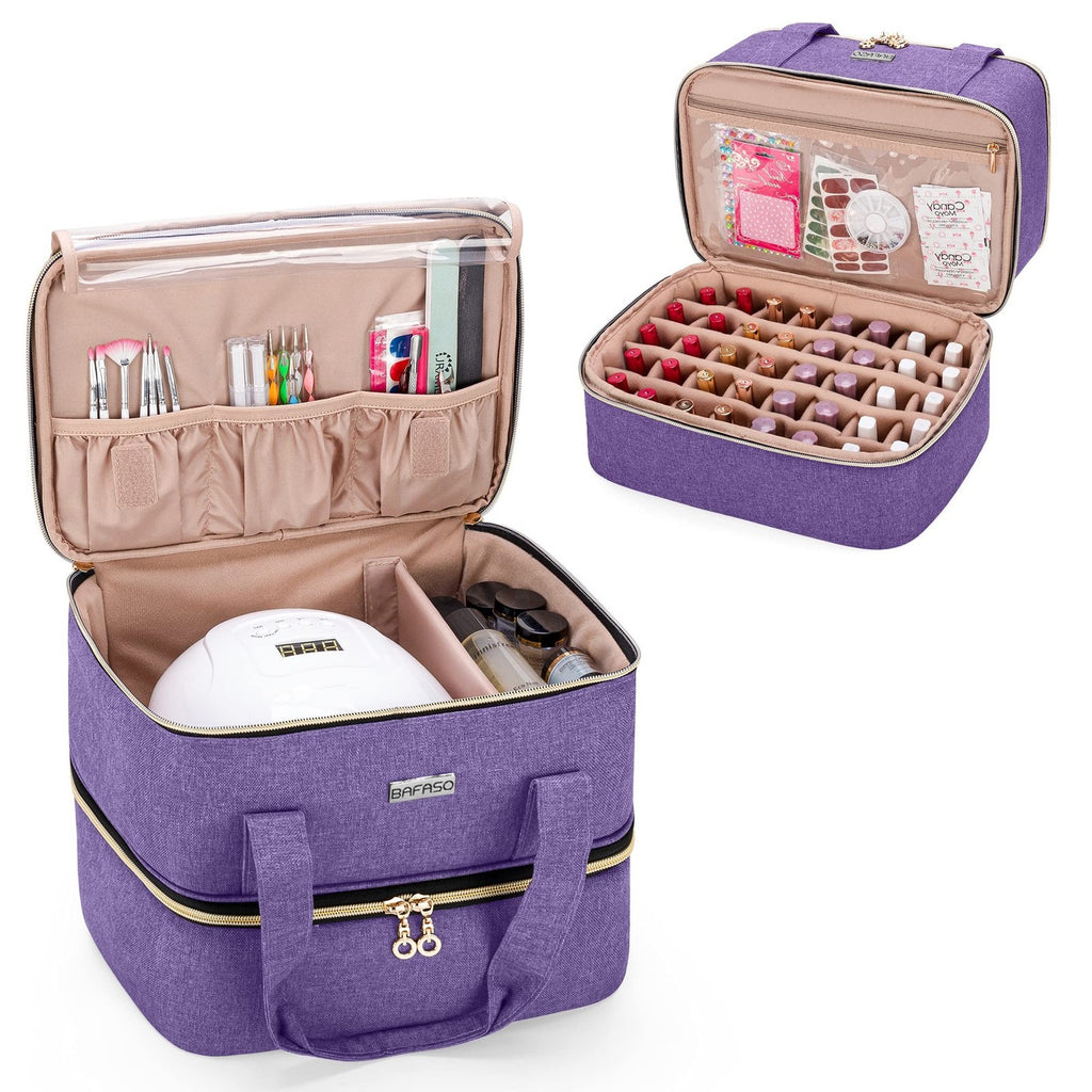 Nail Polish Storage Case Holds 40 Bottles & Nail Lamp - Purple