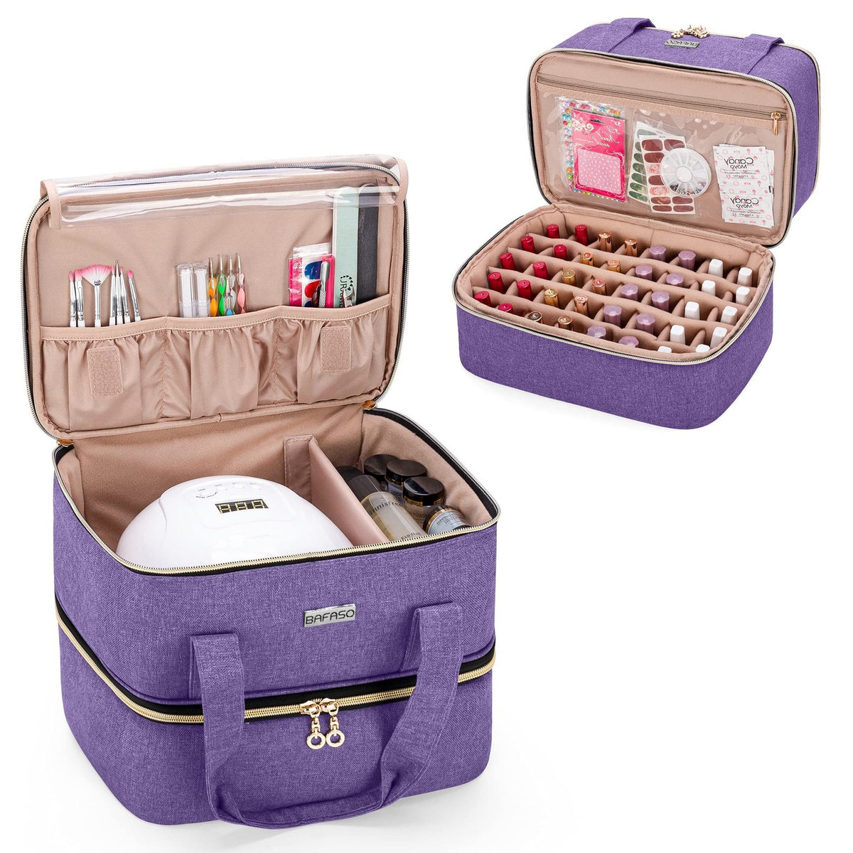 Nail Polish Storage Case Holds 40 Bottles & Nail Lamp - Purple