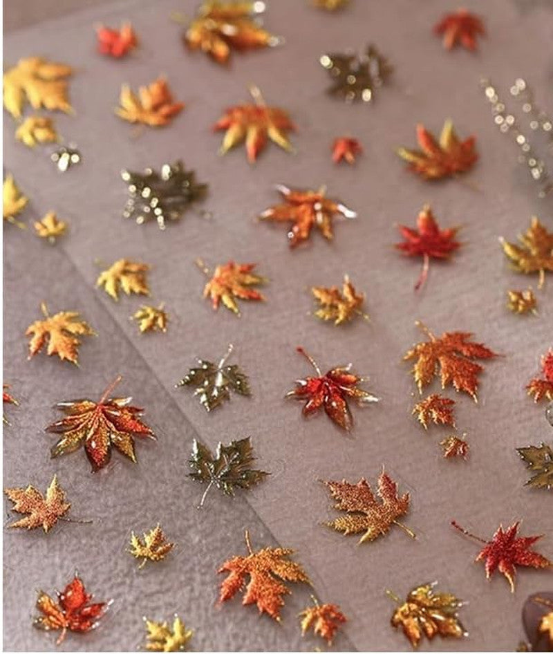 Fall Nail Stickers - 5D Autumn Maple Leaf Nail Decals for DIY Art
