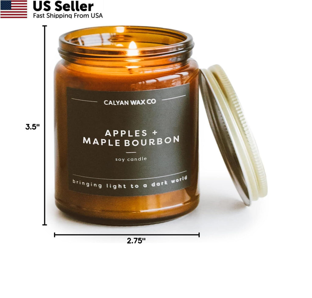 Luxury Soy Candle with , Maple & Bourbon Scent - Amber Glass Jar