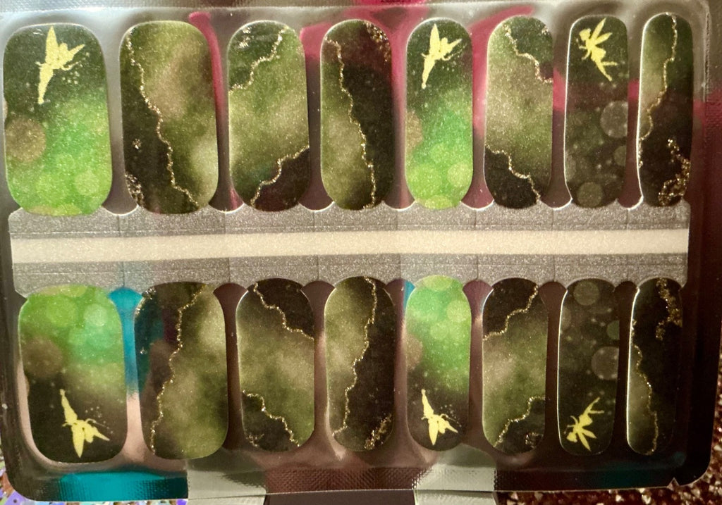 Color Nail Polish Strips 16-Pack Tinkerbell Sparkle Nail Art Wraps