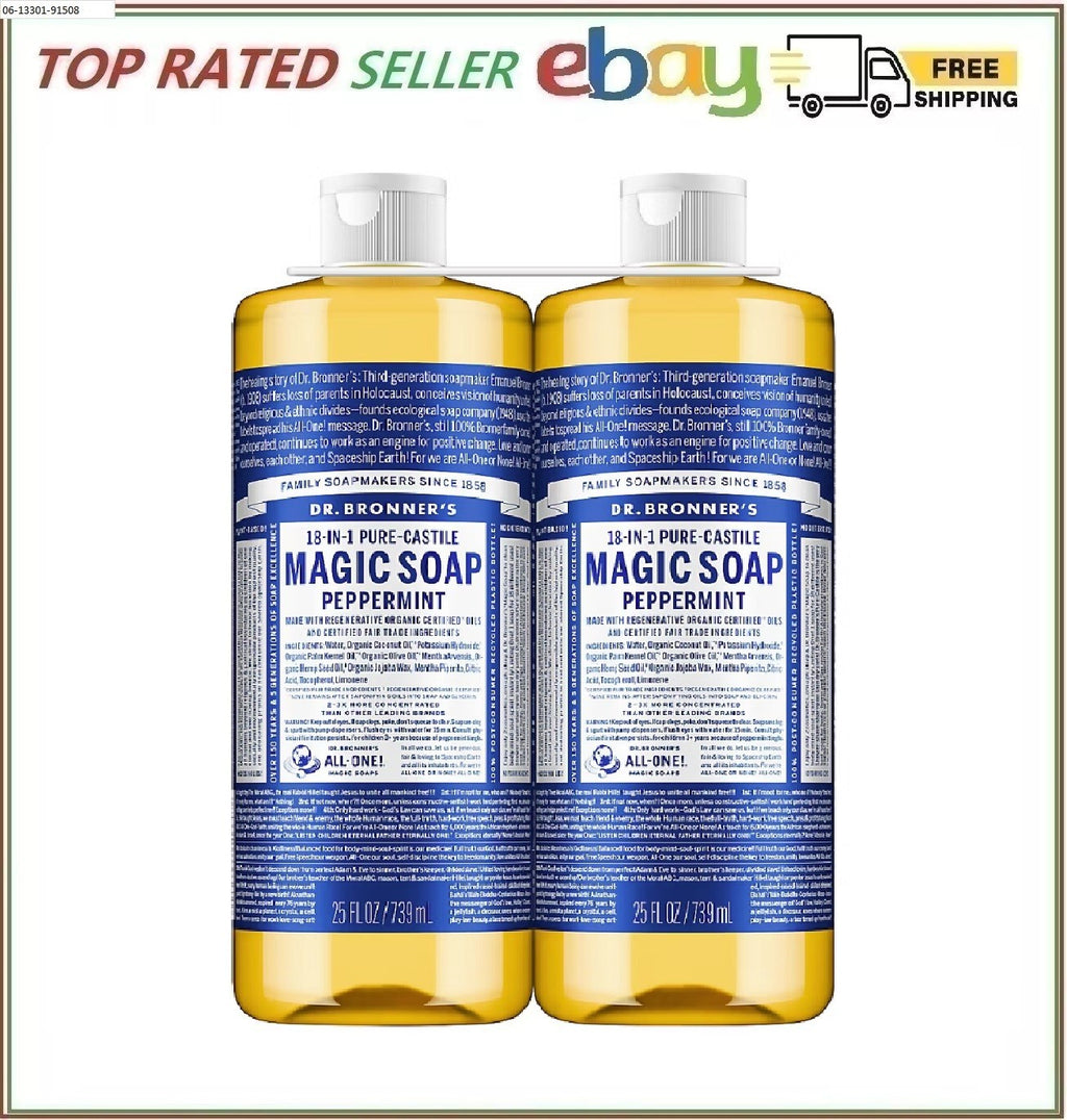 Peppermint Liquid Castile Soap - 2 Pack, 50 oz. Natural & Biodegradable