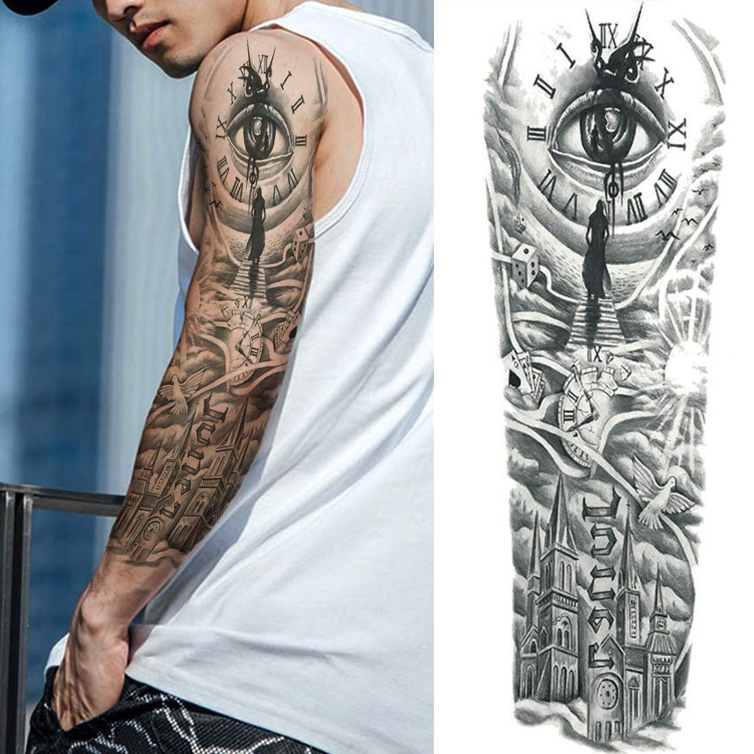Temporary Tattoo Sleeve Set 11 Sheets Maori Tiki Turtle Manta Waterproof Full Arm