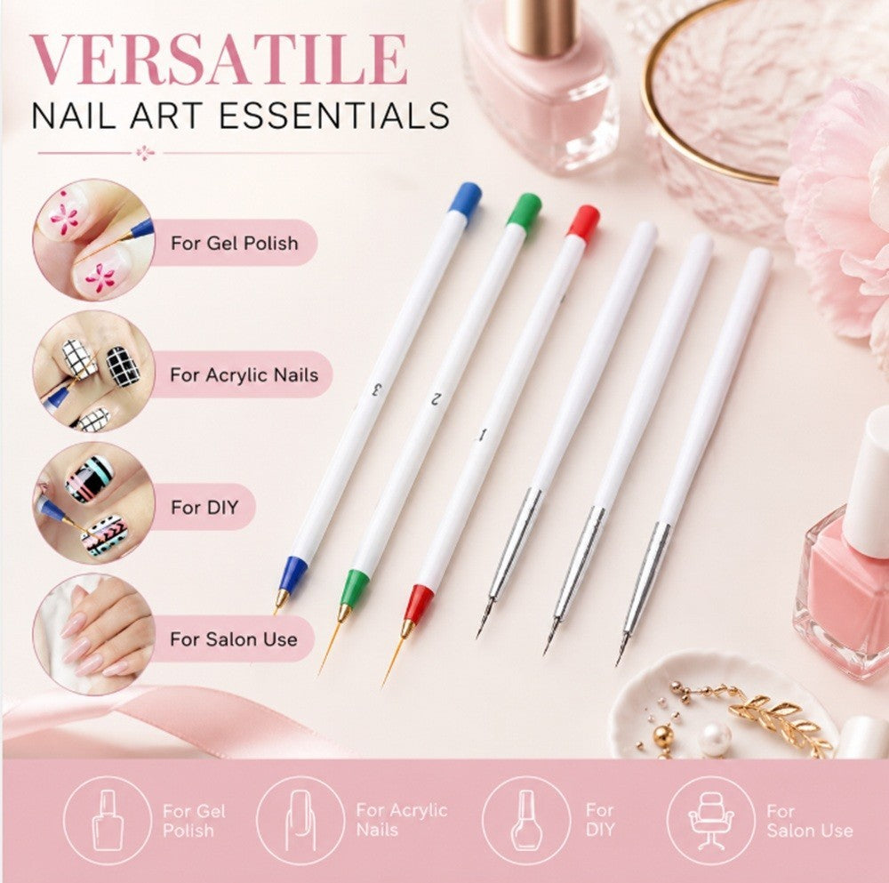 6-Pack Nail Art Liner Brush Set for Precise Manicure & Creative Nail Designs