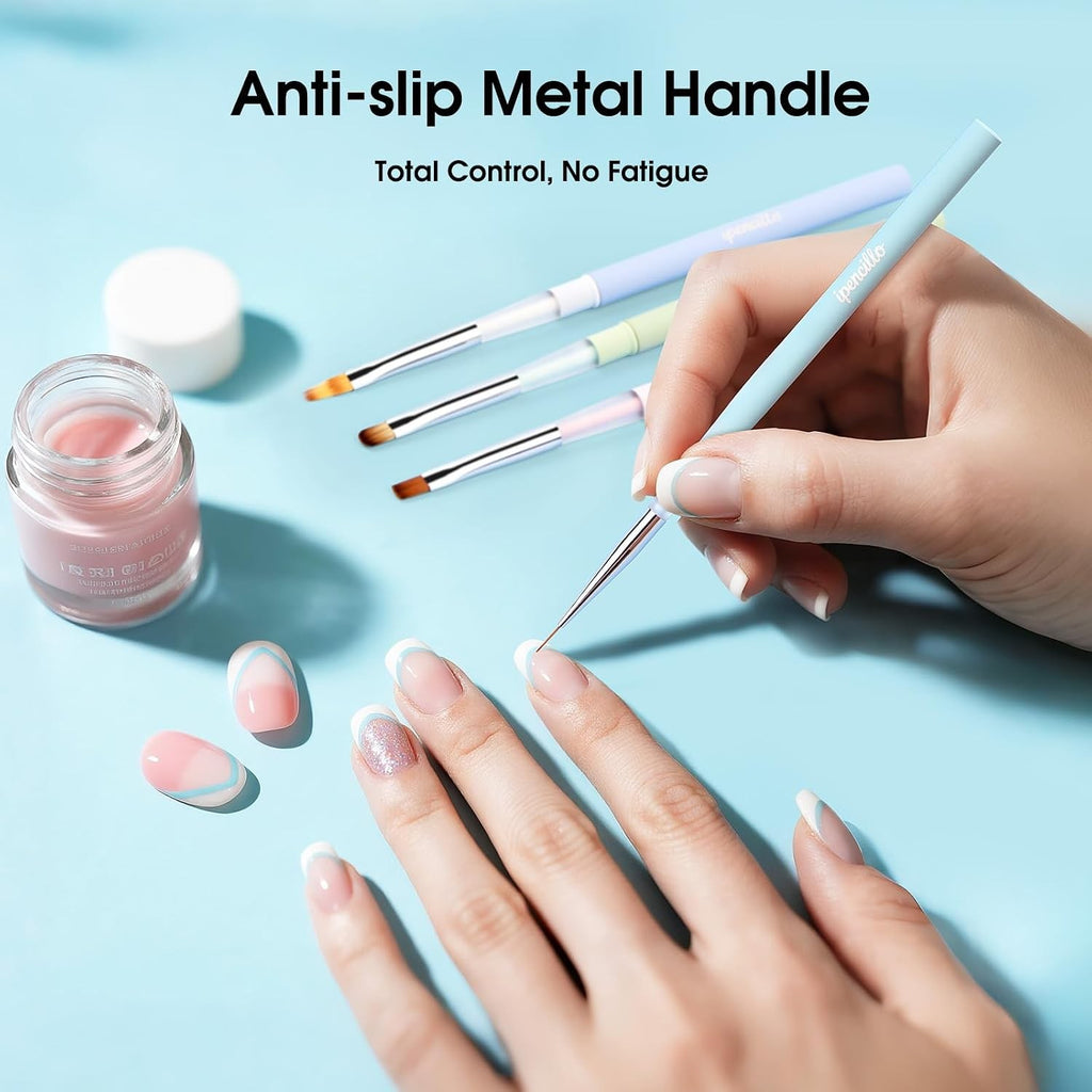 Professional Nail Art Brush Set with Caps Non-Slip Handles for Salon & DIY