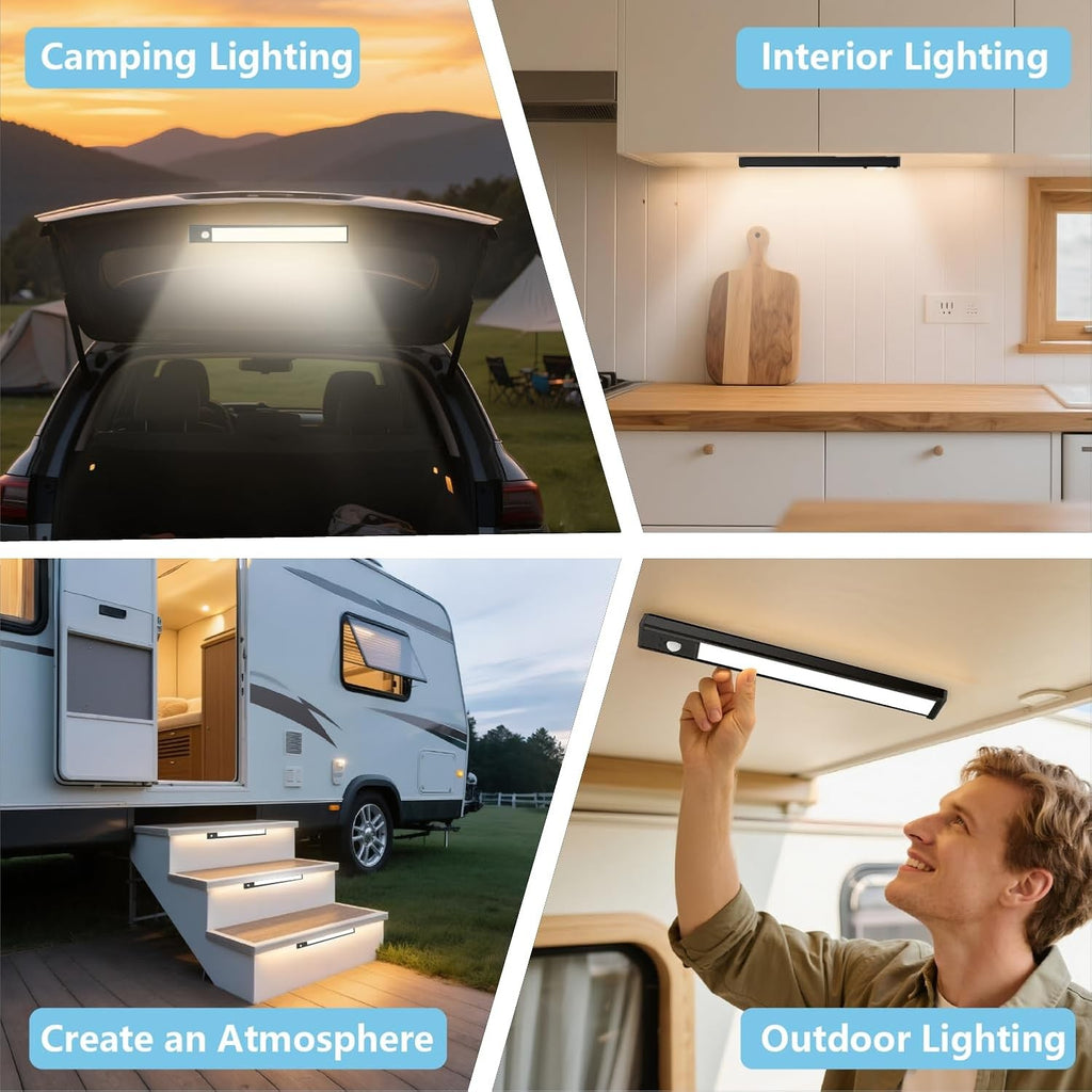 Motion Activated RV Step Lights 2 Pack USB Rechargeable 48 LED Black