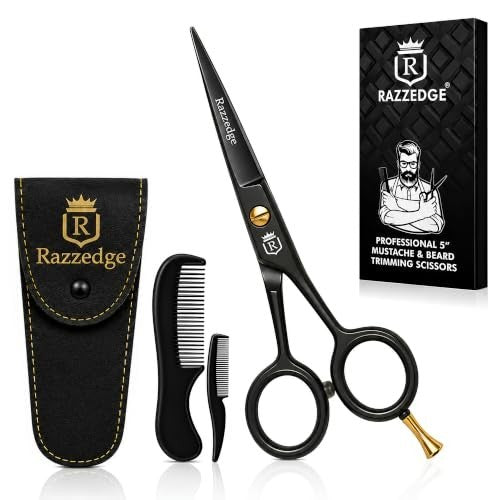 Mustache Beard Scissors 5 Inch Stainless Steel Micro Serrated Blade for Grooming